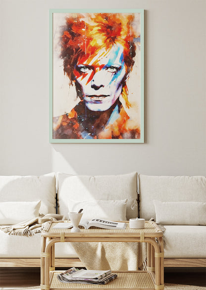 David Bowie Ziggy Stardust Lightning Bolt Portrait Wall Art Poster & Canvas Print