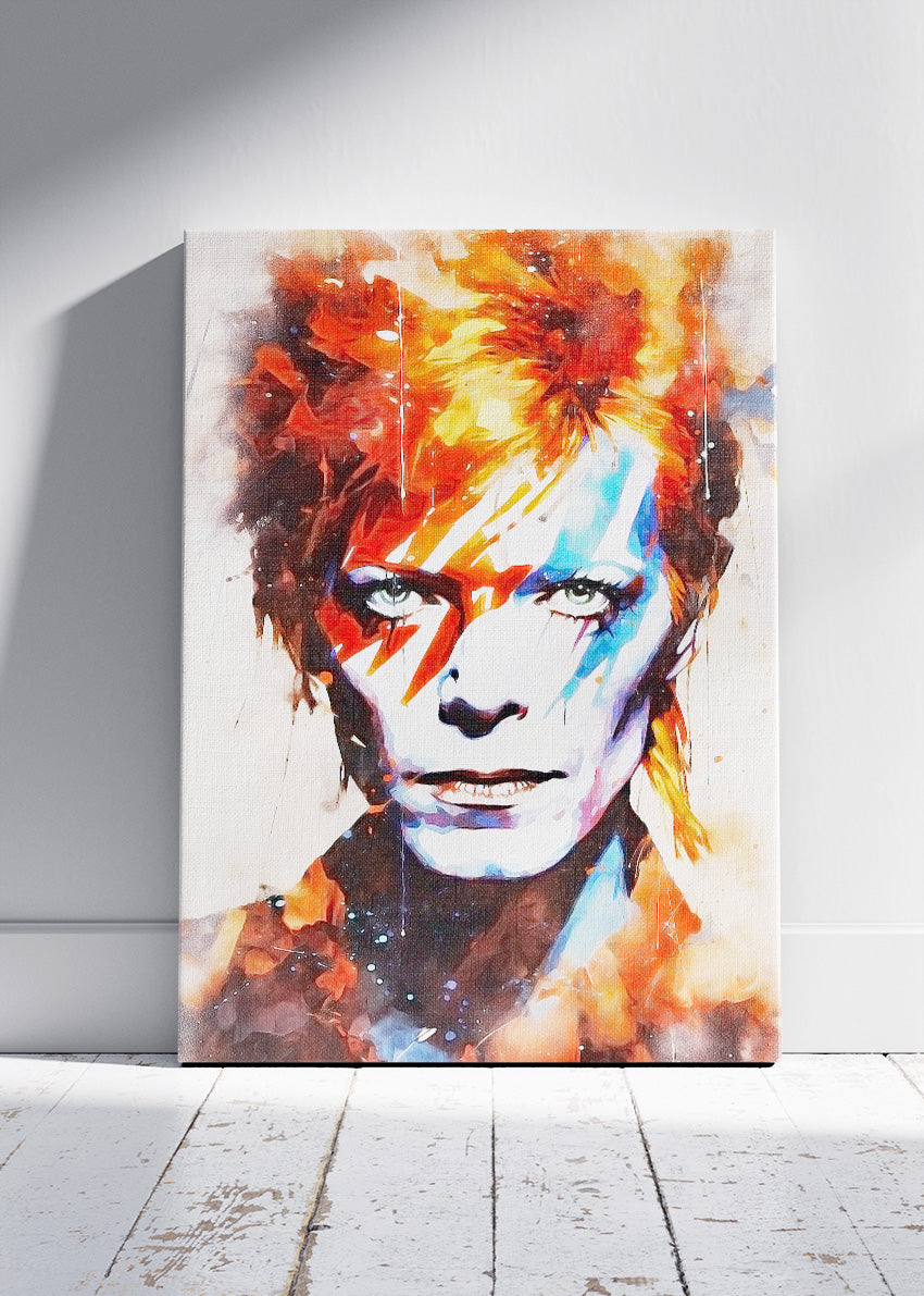 David Bowie Ziggy Stardust Lightning Bolt Portrait Wall Art Poster & Canvas Print