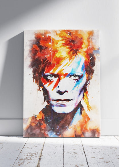 David Bowie Ziggy Stardust Lightning Bolt Portrait Wall Art Poster & Canvas Print