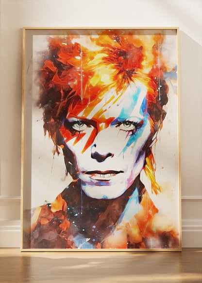 David Bowie Ziggy Stardust Lightning Bolt Portrait Wall Art Poster & Canvas Print