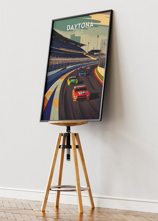 Daytona Florida Poster & Canvas Print – Vintage Motorsports Speedway Illustration