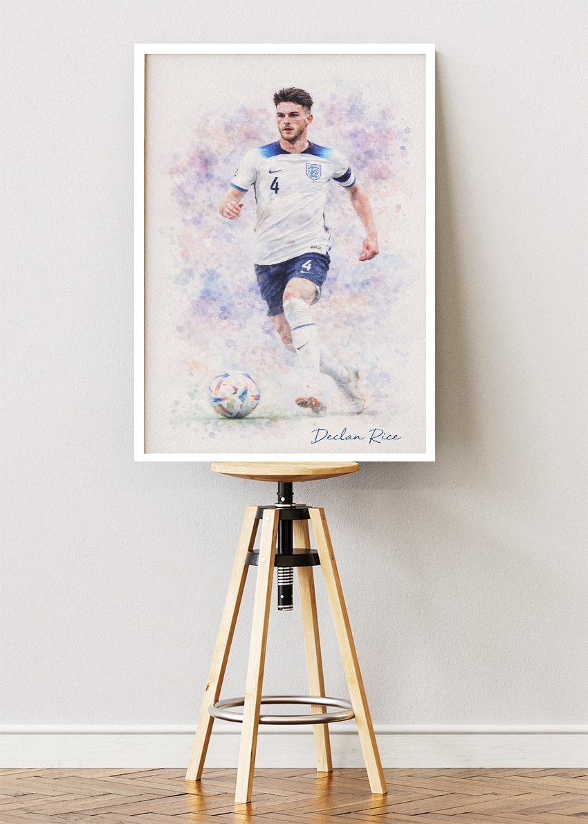 Declan Rice England Watercolor Poster Canvas & Print – AI PRINT LAB