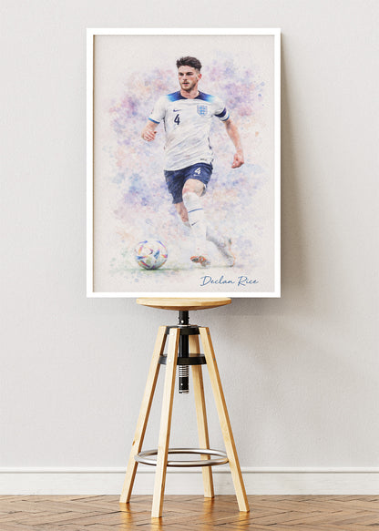 Declan Rice England Watercolor Poster Canvas & Print – AI PRINT LAB