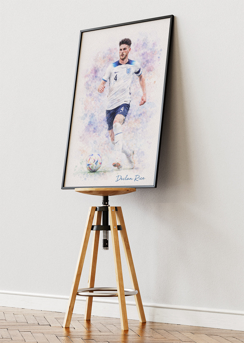 Declan Rice England Watercolor Poster Canvas & Print – AI PRINT LAB