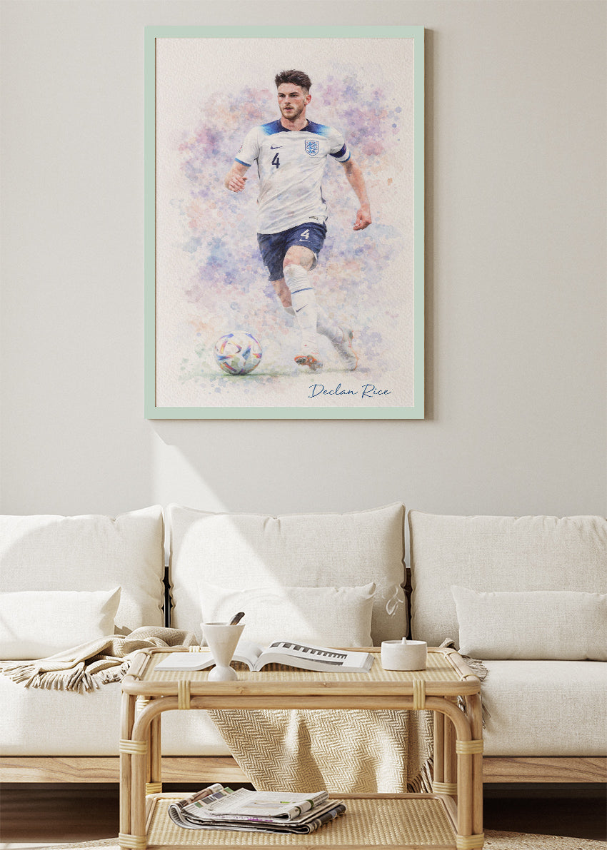 Declan Rice England Watercolor Poster Canvas & Print – AI PRINT LAB