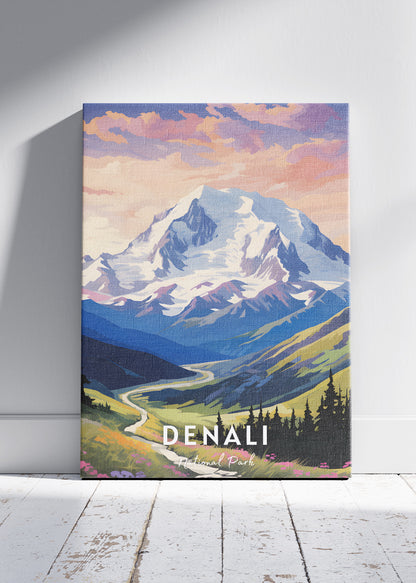 Denali National Park Poster & Canvas Print – Mountain Landscape Illustration Wall Art