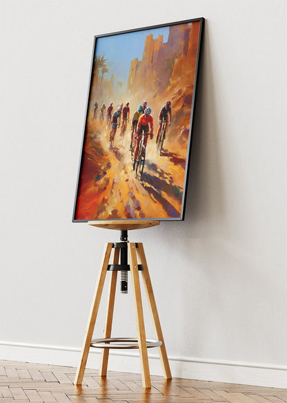 Desert City Cycling Poster & Canvas Art Print – Riders Through Sunlit Ruins