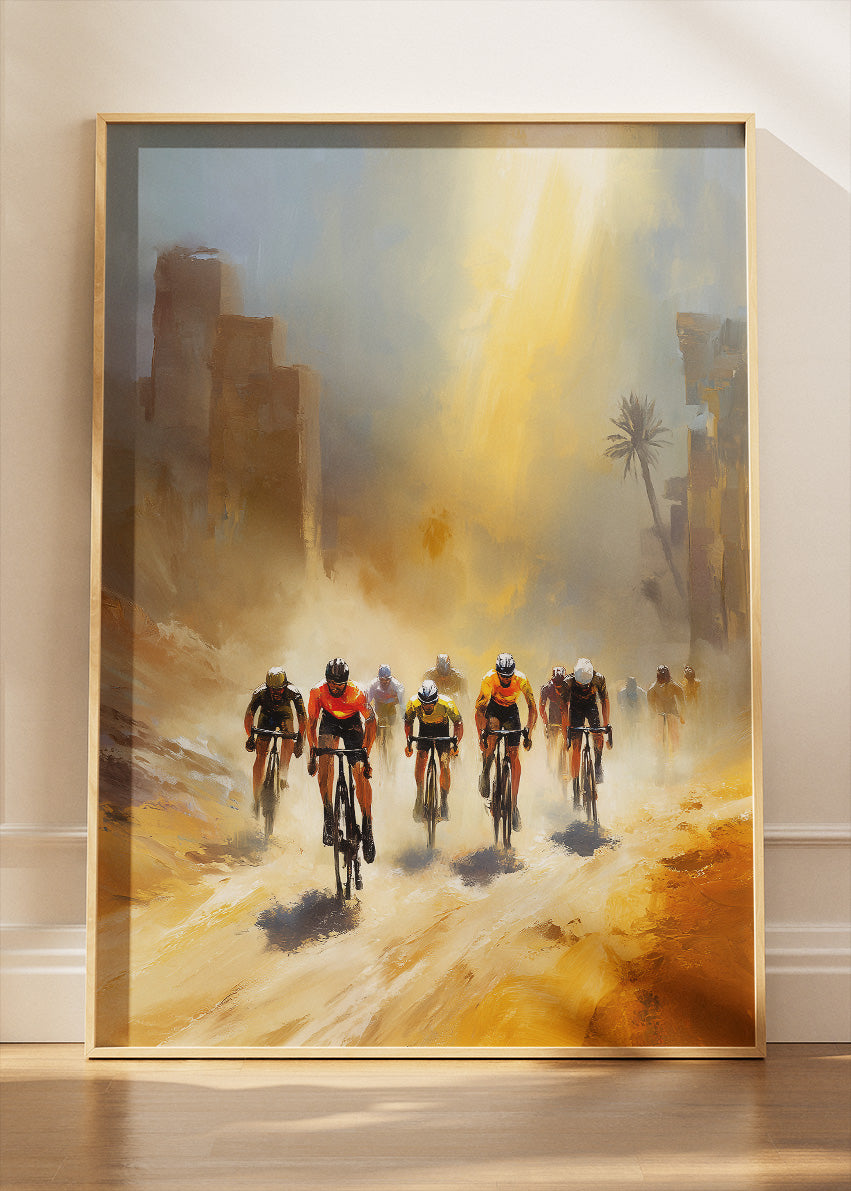 Desert City Cycling Poster & Canvas Art Print – Sunlit Endurance Ride