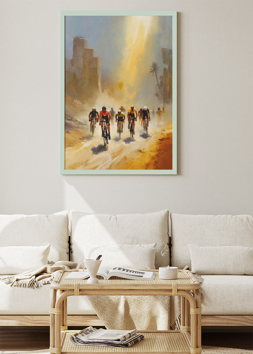 Desert City Cycling Poster & Canvas Art Print – Sunlit Endurance Ride