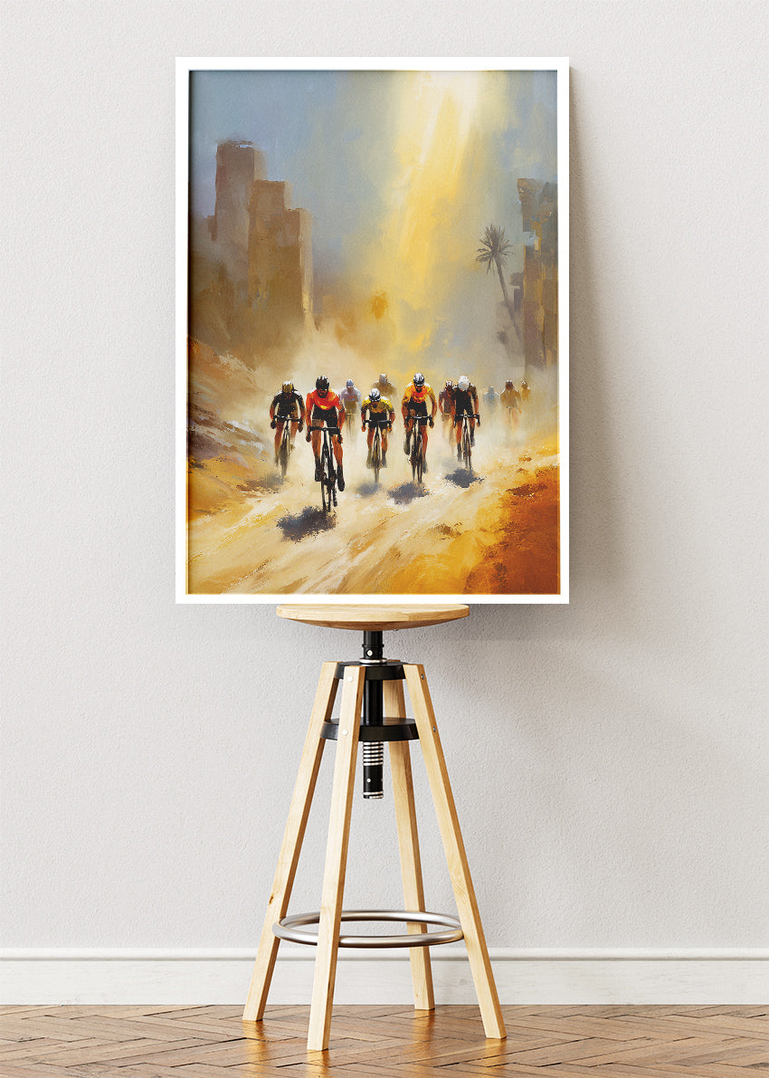 Desert City Cycling Poster & Canvas Art Print – Sunlit Endurance Ride