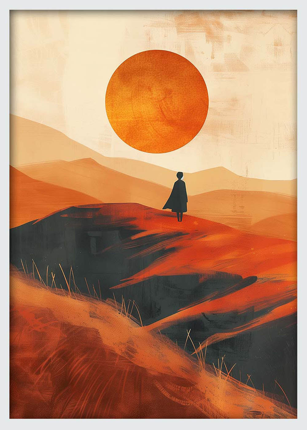 Desert Solitude – Minimalist Orange Landscape Canvas & Poster Art – T1232 – AiPrintLab