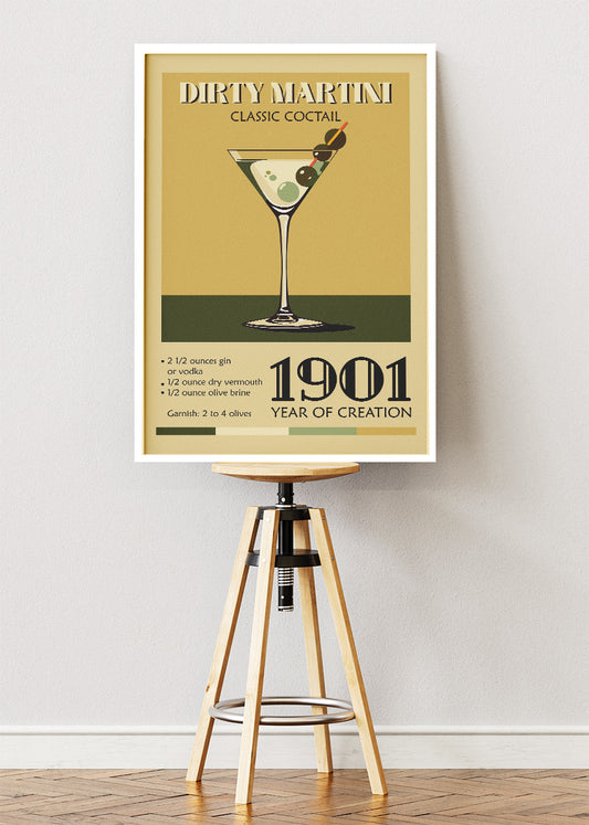 Dirty Martini Cocktail Art Poster & Canvas Print – Vintage Bar Wall Decor