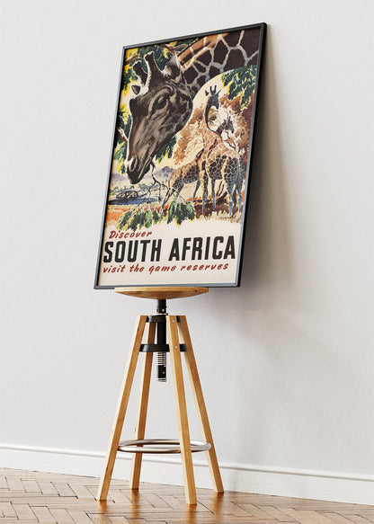 Discover South Africa Giraffe Poster & Canvas Print – Vintage Wildlife Travel Art