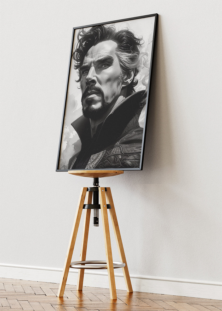Doctor Strange – Monochrome Mystic Portrait Canvas & Poster Print – AI PRINT LAB