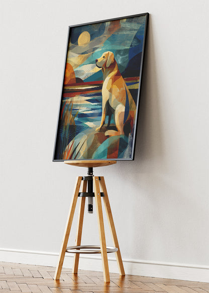 Dog by the Lake Wall Art Print & Canvas – Modern Geometric Animal Artwork