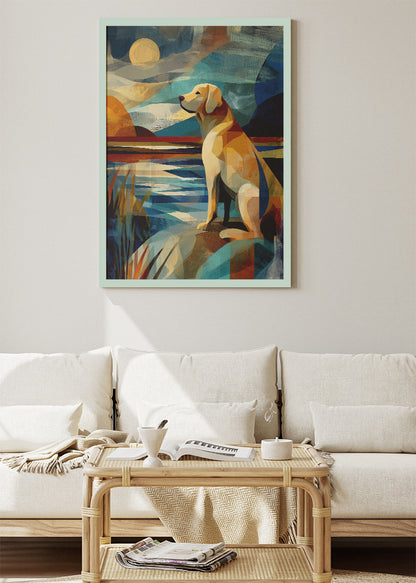 Dog by the Lake Wall Art Print & Canvas – Modern Geometric Animal Artwork