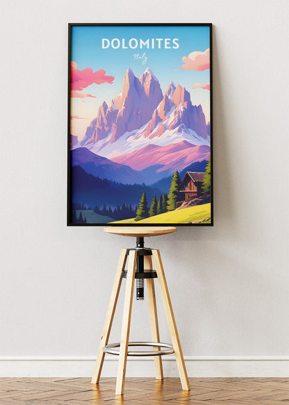 Dolomites Italy Poster & Canvas Print – Illustrated Alpine Mountain Art
