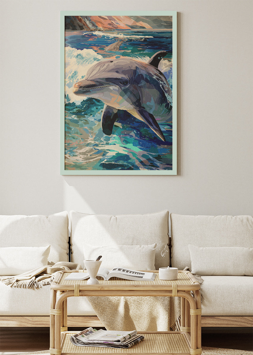Dolphin Wall Art Print & Canvas – Modern Ocean Wildlife Artwork
