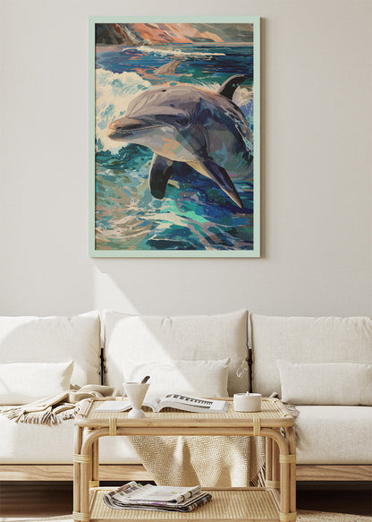 Dolphin Wall Art Print & Canvas – Modern Ocean Wildlife Artwork