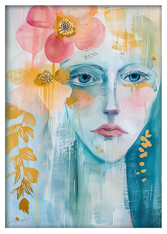 Dreamy Floral Woman – Watercolor Portrait Canvas Wall Art – T960 – AiPrintLab