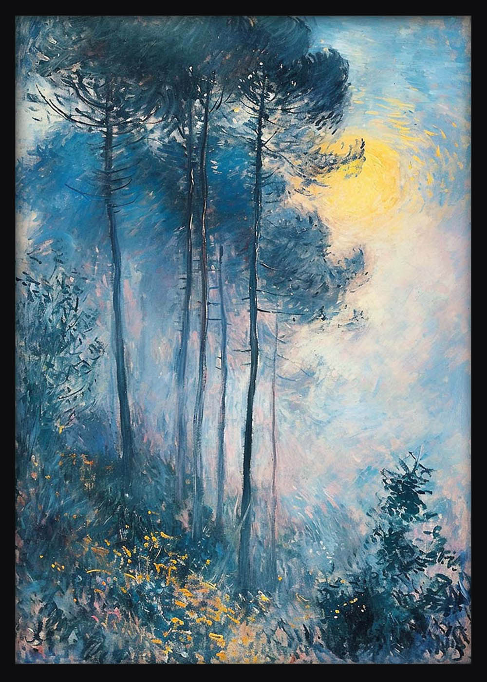 Dreamy Forest at Sunrise – Impressionist Landscape Canvas & Poster Wall Art – T1156 – AiPrintLab