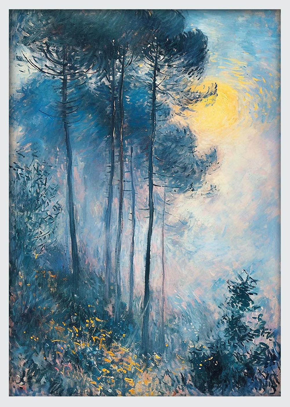 Dreamy Forest at Sunrise – Impressionist Landscape Canvas & Poster Wall Art – T1156 – AiPrintLab