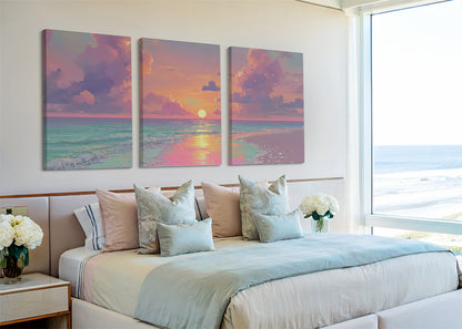 Dreamy Pastel Ocean Sunset Canvas Wall Art – Single & 3 Panel Canvas – AI PRINT LAB