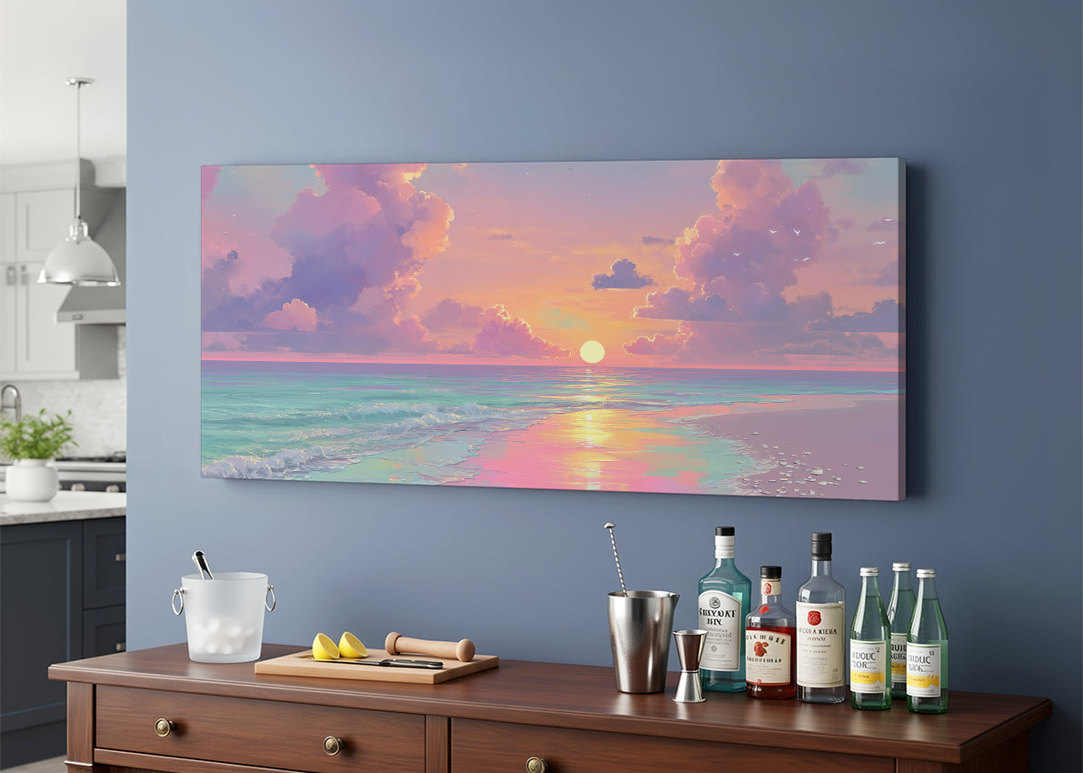Dreamy Pastel Ocean Sunset Canvas Wall Art – Single & 3 Panel Canvas – AI PRINT LAB