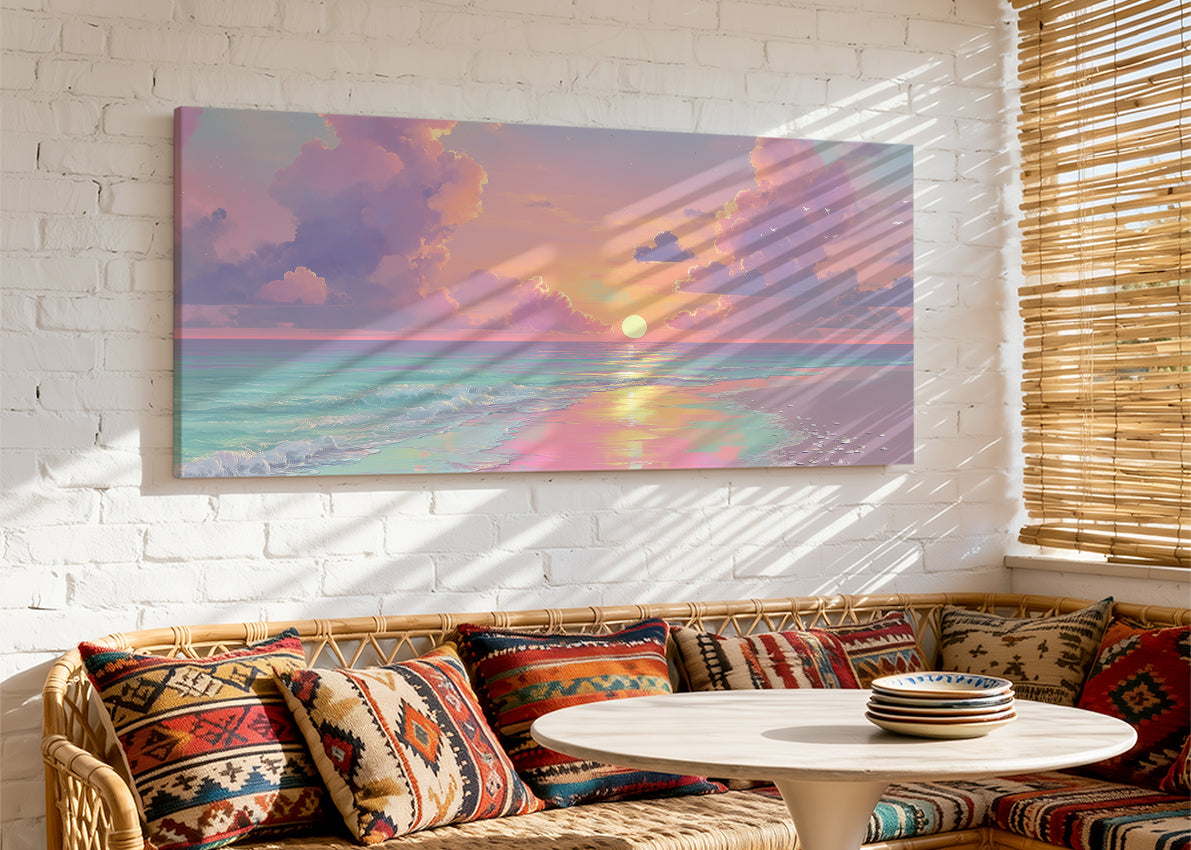 Dreamy Pastel Ocean Sunset Canvas Wall Art – Single & 3 Panel Canvas – AI PRINT LAB
