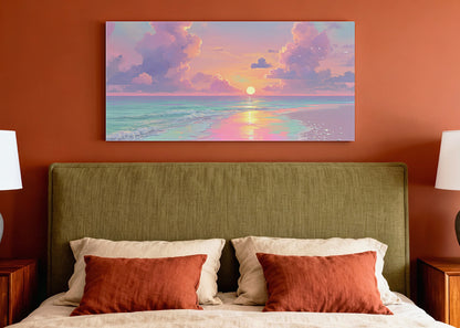 Dreamy Pastel Ocean Sunset Canvas Wall Art – Single & 3 Panel Canvas – AI PRINT LAB