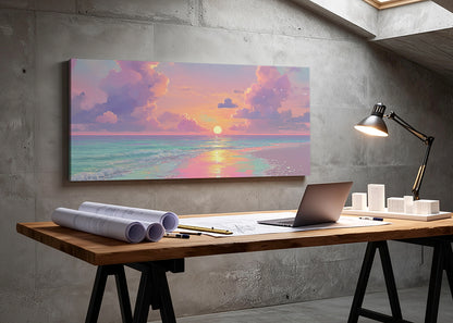 Dreamy Pastel Ocean Sunset Canvas Wall Art – Single & 3 Panel Canvas – AI PRINT LAB