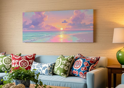 Dreamy Pastel Ocean Sunset Canvas Wall Art – Single & 3 Panel Canvas – AI PRINT LAB