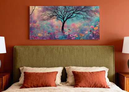 Dreamy Wildflower Tree Canvas Wall Art – Colorful Floral Meadow Landscape – Single & 3 Panel Canvas – AI PRINT LAB
