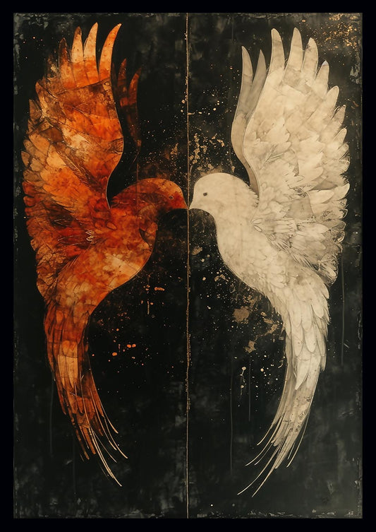 Dual Doves – Yin Yang Inspired Abstract Canvas Wall Art – T891 – AiPrintLab