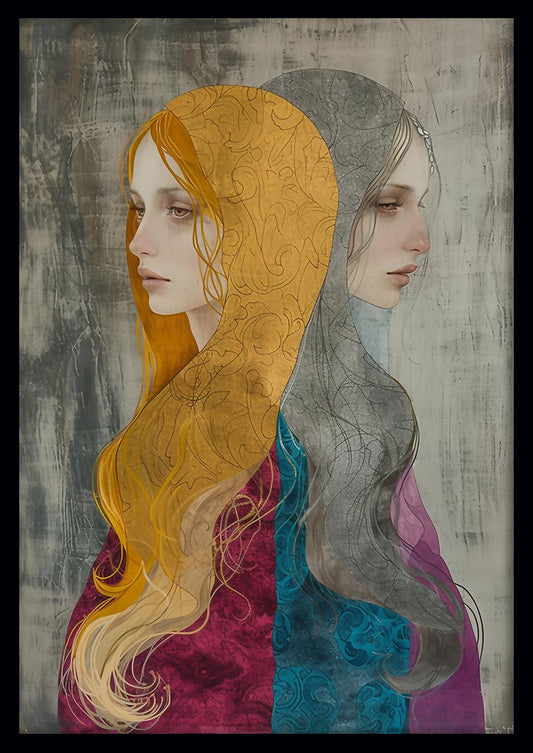 Dual Women Portrait in Ornate Robes Poster & Canvas Art – T777 – AiPrintLab