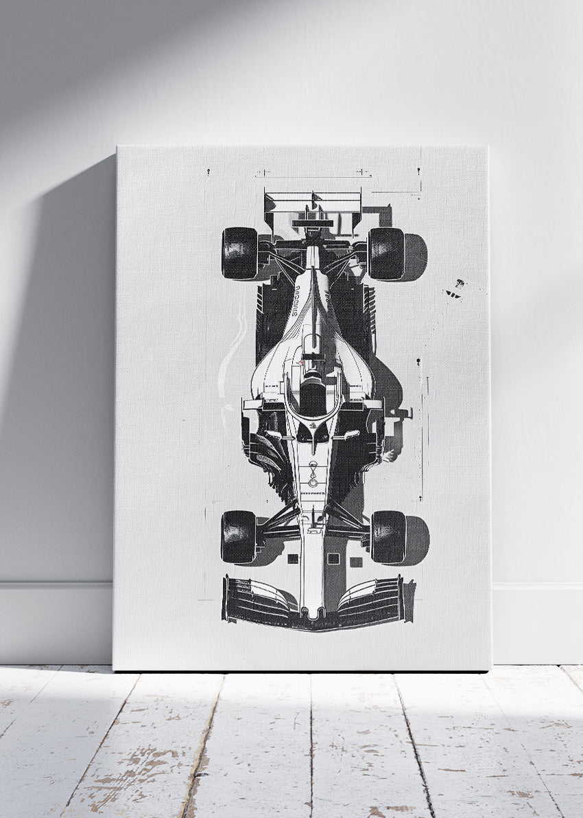 Formula 1 Minimalist Car Blueprint Poster & Canvas Print | Modern Motorsport Wall Art