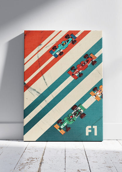 Retro Formula 1 Wall Art Poster & Canvas | Minimalist Top View F1 Racing Print