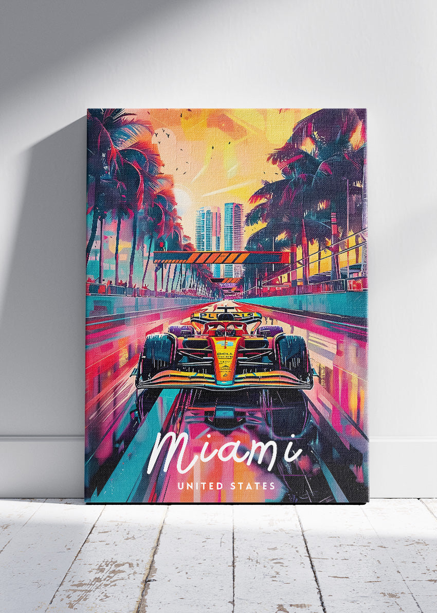 Miami Formula One Night Race Poster & Canvas | Neon Motorsport Wall Art