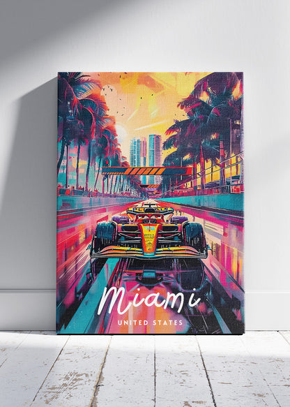 Miami Formula One Night Race Poster & Canvas | Neon Motorsport Wall Art