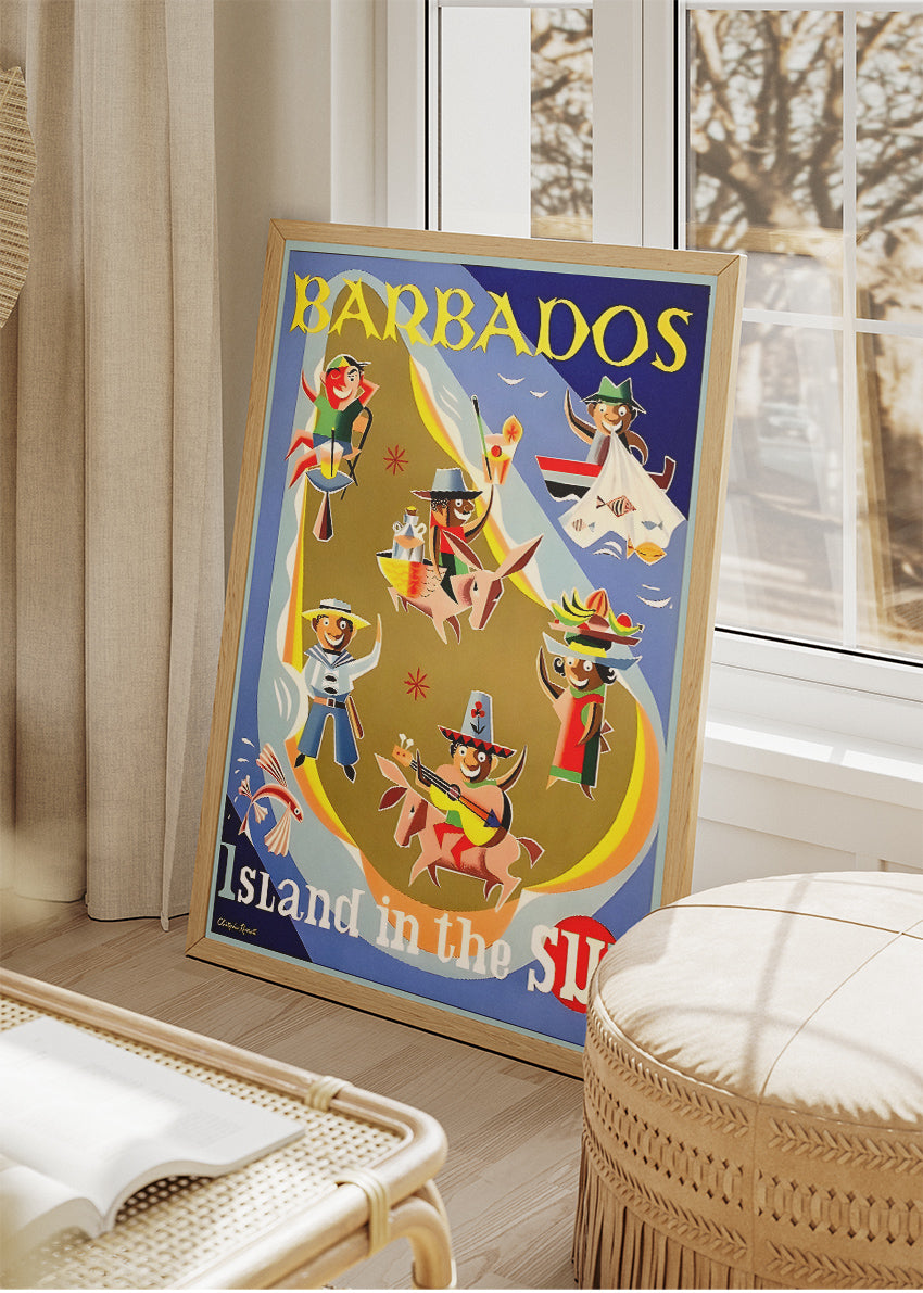 Barbados Vintage Travel Poster & Canvas Print – Island in the Sun Caribbean Wall Art