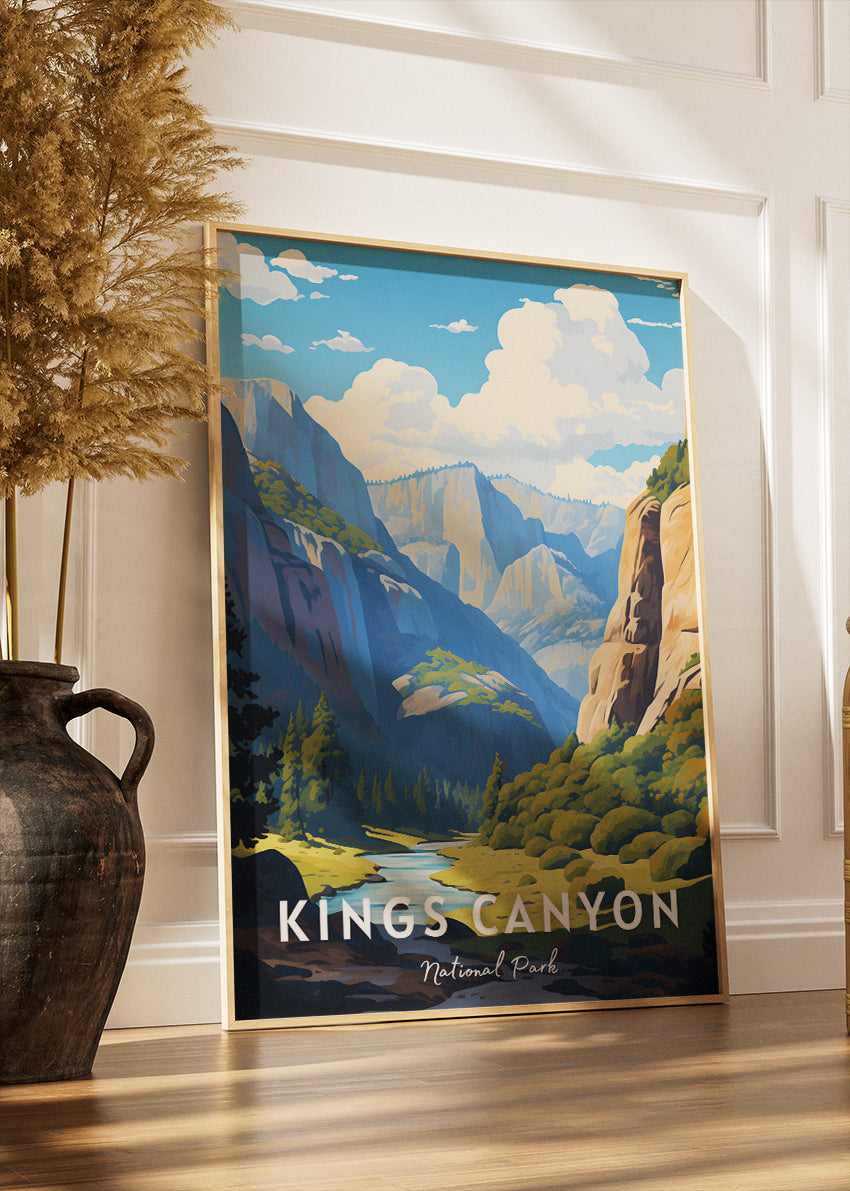 Kings Canyon National Park Poster & Canvas Print – Mountain Landscape Illustration Wall Art