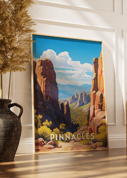 Pinnacles National Park Poster & Canvas Print – California Rock Formations Landscape Illustration Wall Art