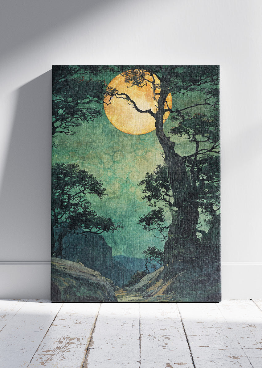 Moonlit Forest Valley Landscape Canvas & Poster Print – AI PRINT LAB