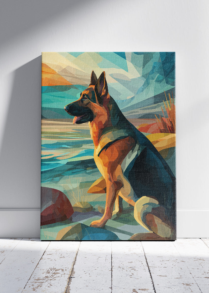 German Shepherd Geometric Landscape Poster & Canvas Print – Modern Dog Art