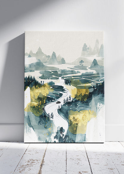 Emerald River Plains – Contemporary Abstract Landscape Canvas & Poster Print – AI PRINT LAB