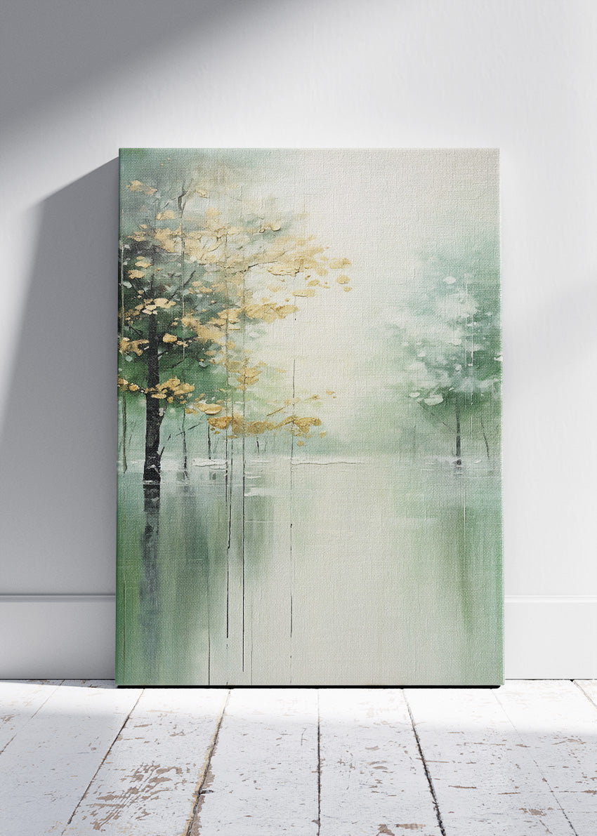 Minimalist Misty Forest Lake Landscape Canvas & Poster Print – AI PRINT LAB