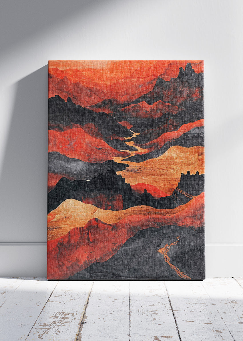 Crimson Canyon Flow – Bold Abstract Desert Landscape Canvas & Poster Print – AI PRINT LAB