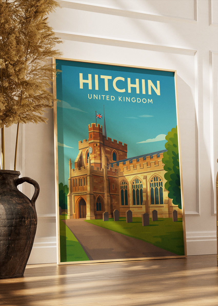 Hitchin Church Poster & Canvas Print – Illustrated Hertfordshire Landmark Art – A1002