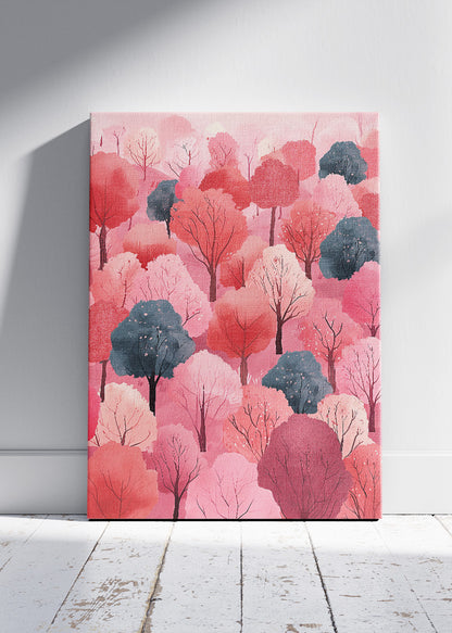 Pink Forest Wall Art – Blush Woodland Canvas Print & Modern Pastel Tree Poster for Bedroom and Living Room Decor UK