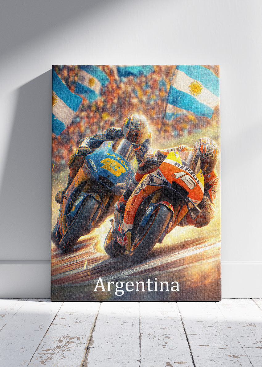 Argentina MotoGP Battle Motorcycle Racing Wall Art Poster & Canvas